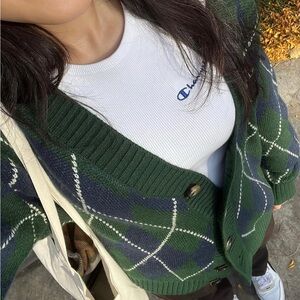 Playboy Argyle Plaid Cardigan